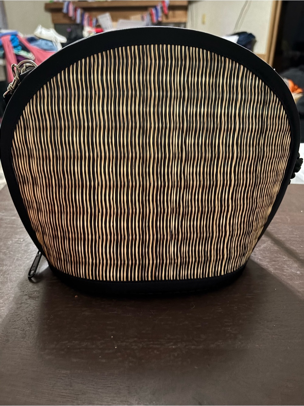 Woven Black and Cream Dome Crossbody Bag